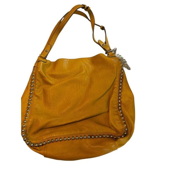 Jessica Simpson Yellow Leather Studded Shoulder Bag With Feather Charm - Picture 3 of 13